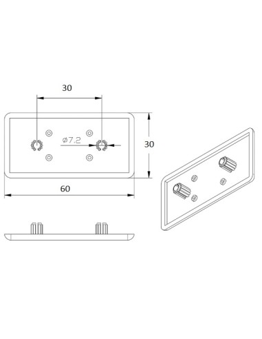 Tapa PVC 3060 perfil aluminio modular (ranurado)