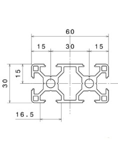 Perfil 3060 Aluminio 6063 T6 anodizado PLATA, ranura 8mm 2
