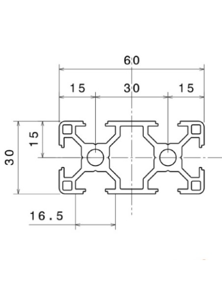 Perfil 3060 Aluminio 6063 T6 anodizado PLATA, ranura 8mm