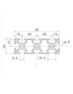 Perfil 3090 Aluminio 6063 T6 anodizado PLATA, ranura 8mm 2