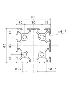 Perfil 6060 Aluminio 6063 T6 anodizado PLATA, ranura 8mm 2