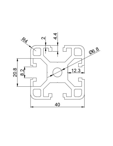 Perfil 4040 Aluminio 6063 T6 anodizado NEGRO, ranura 8mm