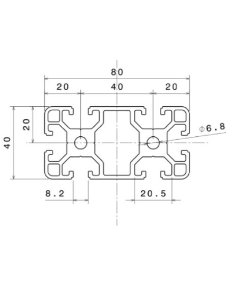Perfil 4080 Aluminio 6063 T6 anodizado NEGRO, ranura 8mm
