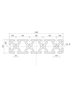 Perfil 40160 Aluminio 6063 T6 anodizado PLATA, ranura 8mm 2