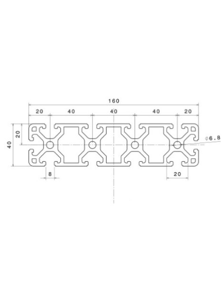 Perfil 40160 Aluminio 6063 T6 anodizado PLATA, ranura 8mm