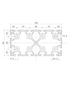 Perfil 80160 Aluminio 6063 T6 anodizado PLATA, ranura 8mm 2