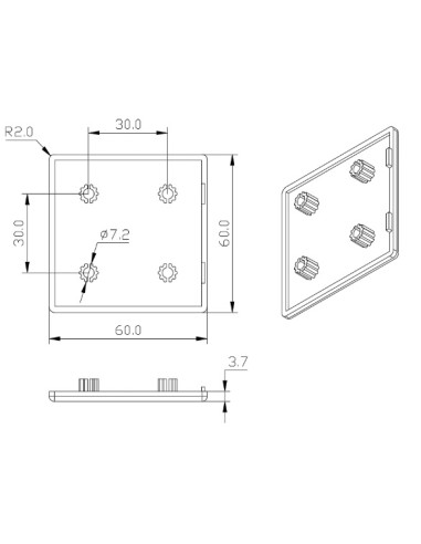 Tapa PVC 6060 perfil aluminio modular (ranurado)