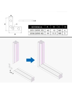 Conector interno a 90º para unión de perfiles cortados a inglete (45º) 2