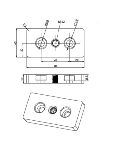 Placa base aluminio perfiles 4080 - roscado central M12 2
