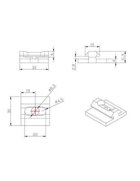 Bloque deslizante aluminio para perfiles modulares 3030