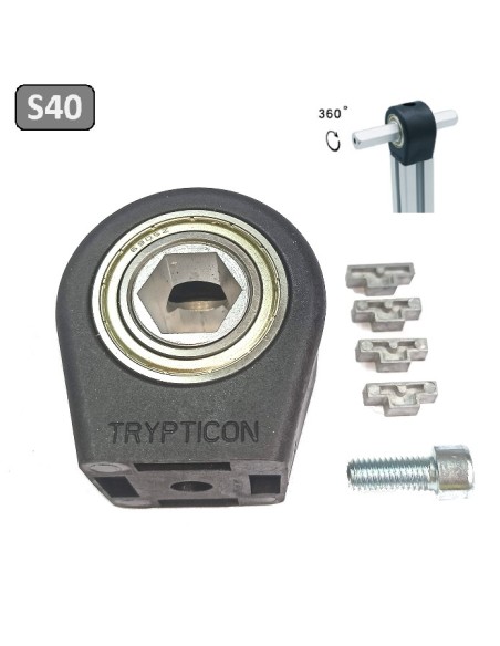 Kit soporte + rodamiento TRYPTICON para perfiles aluminio 4040 modulares