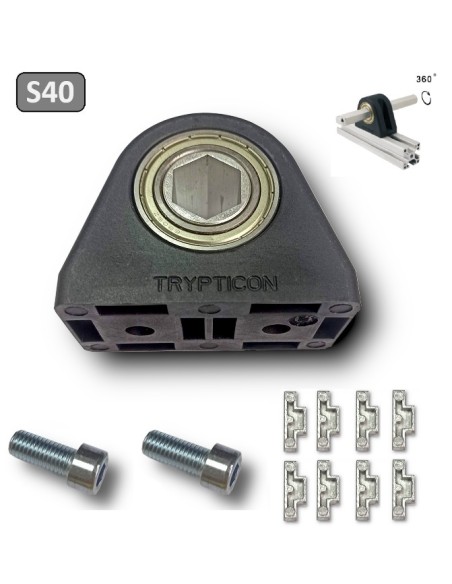 Kit soporte + rodamiento TRYPTICON para perfiles aluminio 4080 modulares