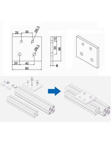 Placa para transición de perfiles entre estructuras S30 y S40