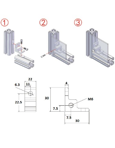 Escuadra para fijación de paneles metálicos y tableros - 3030
