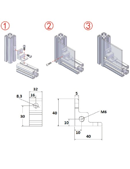 Escuadra para fijación de paneles metálicos y tableros - 4040