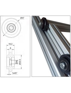 Rueda nylon con rodamiento para perfiles aluminio modular - ranura 8 2