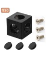 Kit cubo conector de esquina 3 vías negro para perfiles aluminio 2020