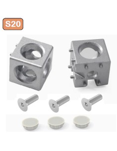 Kit cubo conector de esquina 3 vías para perfiles aluminio 2020