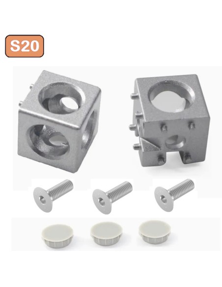 Kit cubo conector de esquina 3 vías para perfiles aluminio 2020