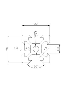 Perfil 2020V tipo VSLOT 6mm Aluminio 6063 T6 anodizado plata 2