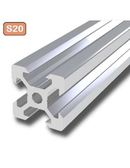 Perfil 2020V tipo VSLOT 6mm Aluminio 6063 T6 anodizado plata