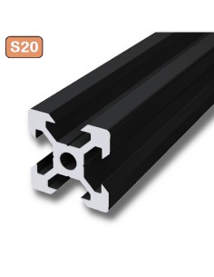 Perfil 2020V tipo VSLOT 6mm Aluminio 6063 T6 anodizado NEGRO