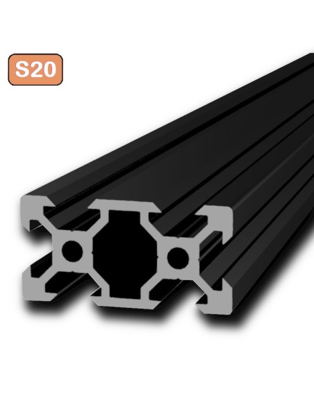 Perfil 2040V tipo VSLOT 6mm Aluminio 6063 T6 anodizado NEGRO