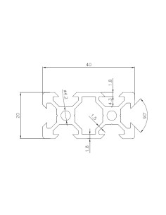 Perfil 2040V tipo VSLOT 6mm Aluminio 6063 T6 anodizado PLATA 2