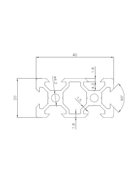 Perfil 2040V tipo VSLOT 6mm Aluminio 6063 T6 anodizado PLATA