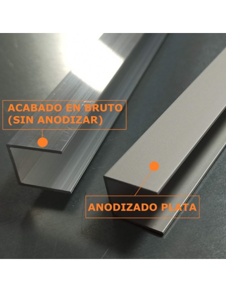 Perfil en U 18x20x1 (16mm interior) - Aluminio anodizado plata