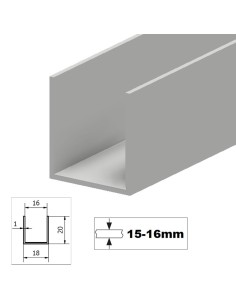 Perfil en U 18x20x1 (16mm interior) - Aluminio anodizado plata