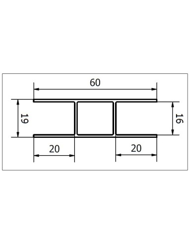 Perfil en H 60x19x1,5 (16mm interior) - Aluminio anodizado plata