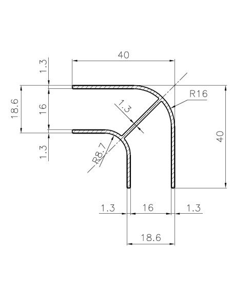 Perfil 90º R. Corto - Sin anodizar (aluminio en bruto)